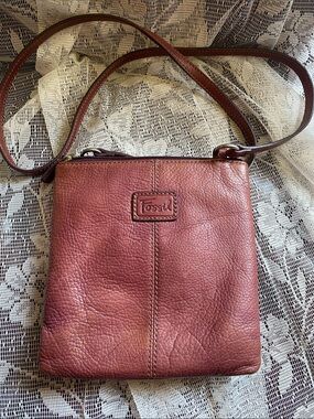 Fossil Leather Crossbody Bag in Rose Brown